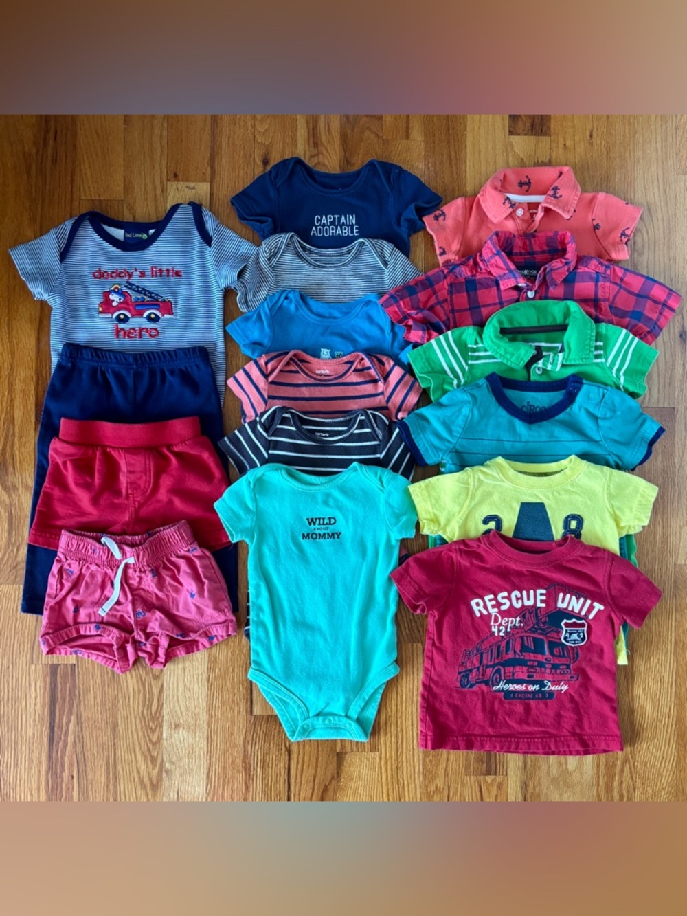 (16 Piece Lot) Baby Boys Clothing Lot Size 6 Months Shorts Bodysuits Rompers